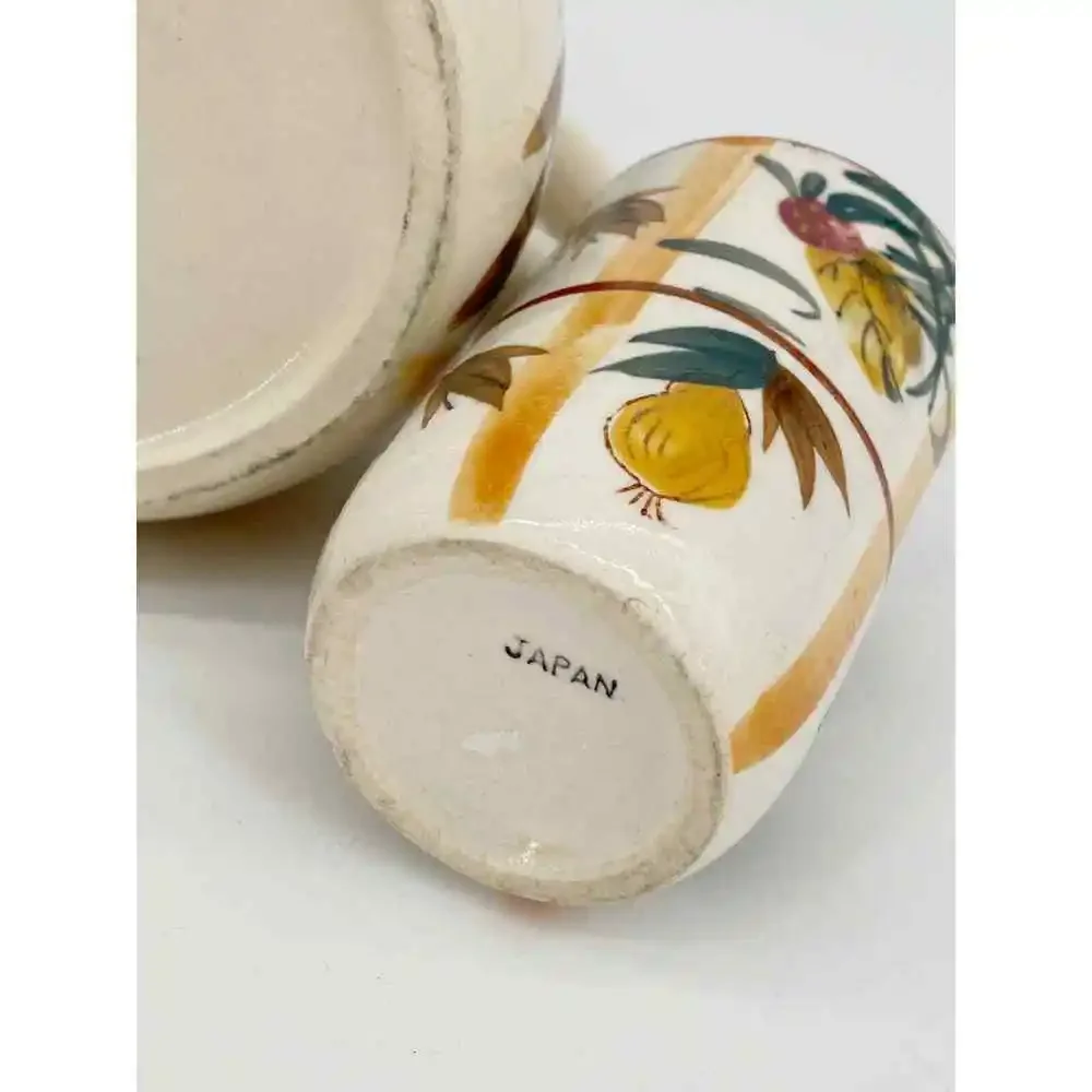 Vintage Japan Autumn Pitcher Two Tumblers Jug Ceramic Acorn Pear Leaf Strawberry - Picture 5 of 6